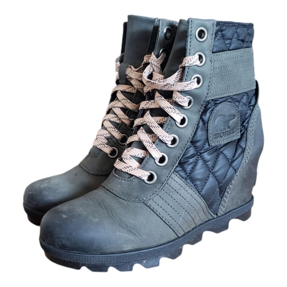 SOREL LEXIE WEDGE DISTRESSED DARK SLATE GRAY BOOTS WOMEN'S SIZE 7